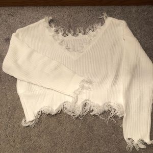 Shein Drop Shoulder Distressed Trim Sweater